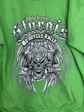 Sturgis 70th Annual Rally Biker Hoodie‎ Jacket Large Green Skull Pacific & Co
